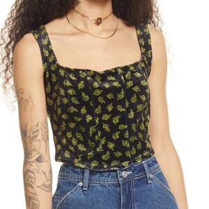 NWT Bp Corset Stretch Velvet Tank Crop Top Black Bella Rose Floral - size 1X